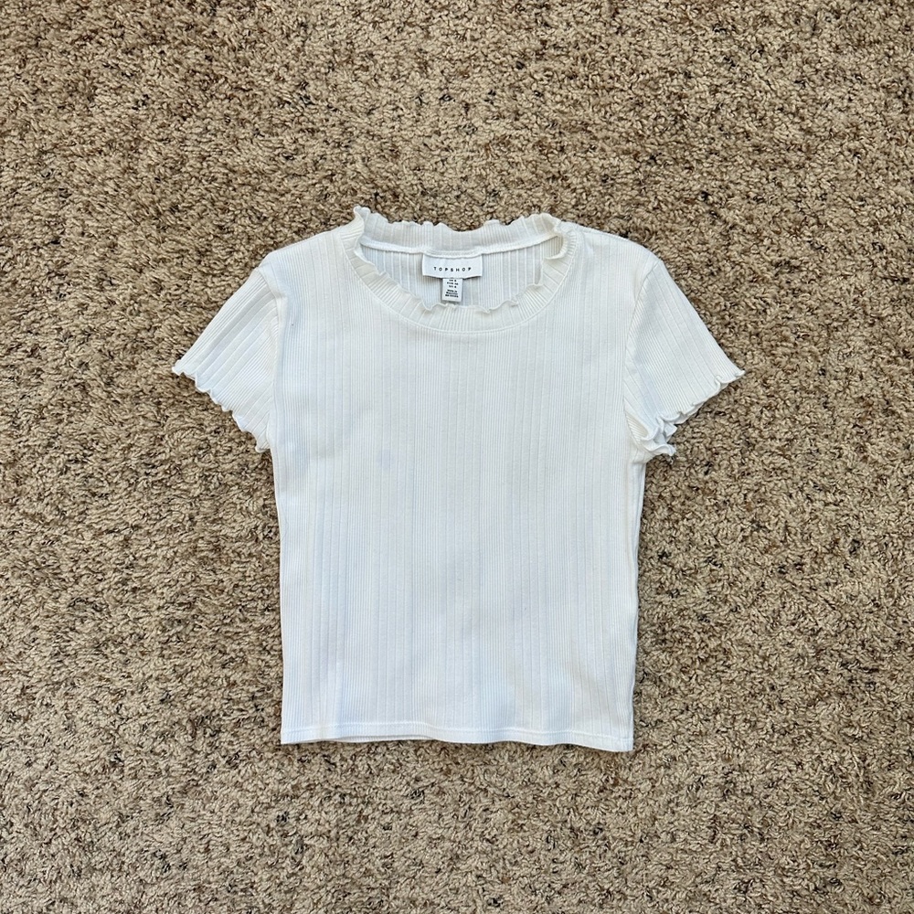 Topshop cropped ribbed shirt in white
